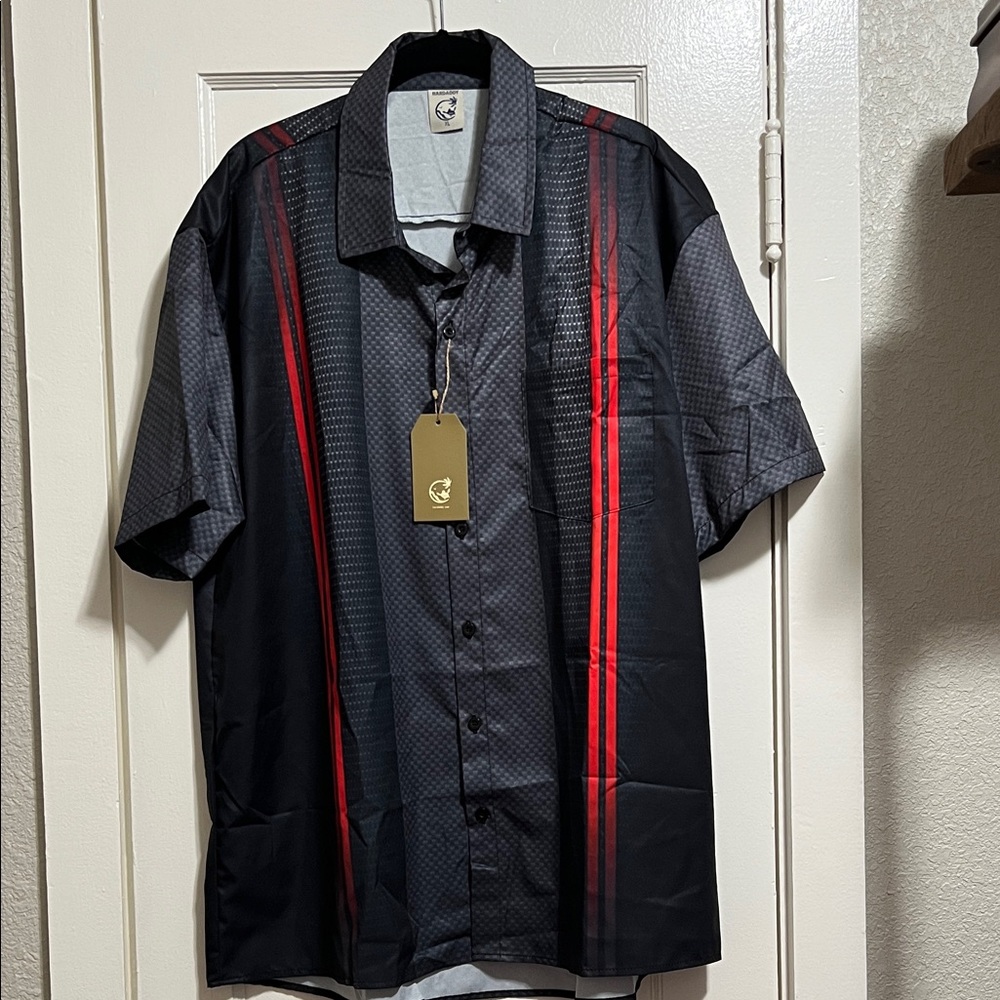 Men's Black and Red Casual Button Down Shirt